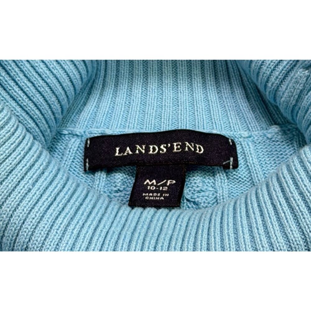 Lands End MP Blue Cable Knit Turtleneck 100% Cotton Sweater - Picture 2 of 8